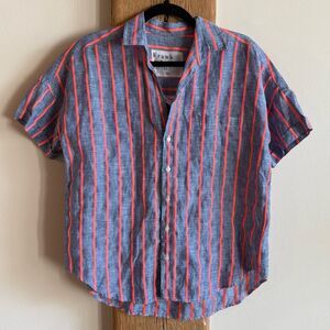 Frank & Eileen Blue and Pink Rose Short Sleeve Casual Button Down Shirt - XS